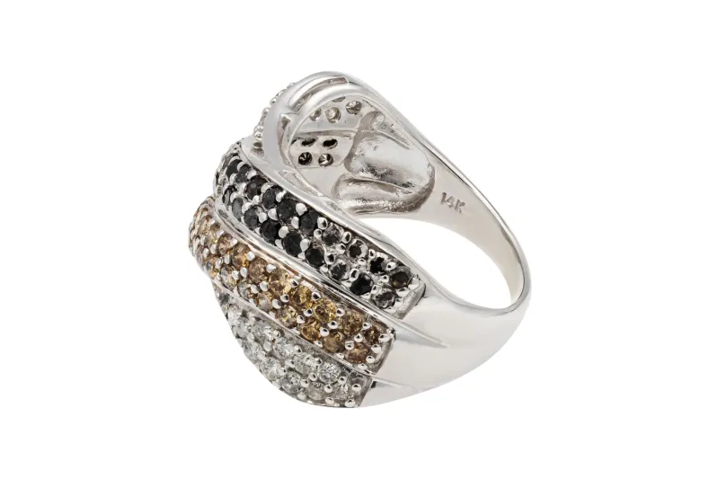 14ct White Gold Multi Colour Diamond Wave Ring 0.98ct 5.9g