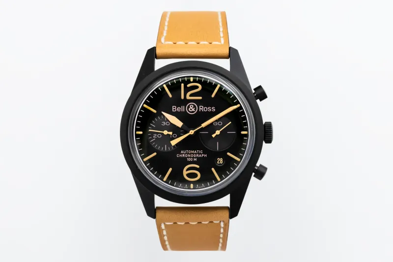 Bell & Ross Chronograph Heritage PVD 41mm Tan Leather BR126-94-SC 2017