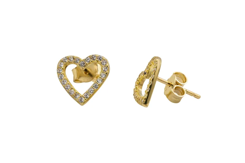 9ct Yellow Gold Large Cubic Zirconia Heart Stud Earrings 1.2g