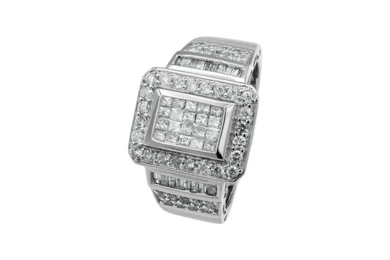 14ct White Gold Mixed Cut Diamond Statement Ring 1.25ct
