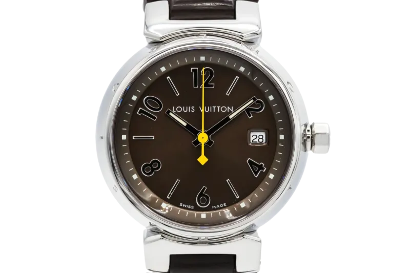 Louis Vuitton Tambour 34mm Brown Leather RC8730 Circa 2000s