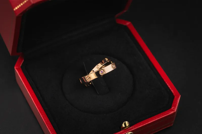 Cartier LOVE Double Ring Pink Sapphire Rose Gold Ring Size 53