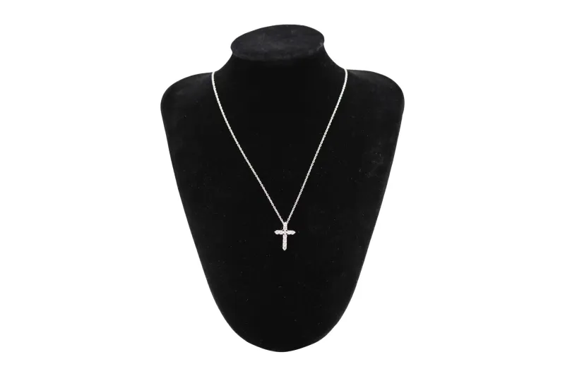 18ct White Gold Natural Diamond Cross & Anchor Link Chain 0.30ct G VS 18" 3.4g
