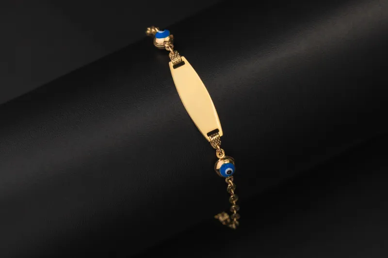 4ct Yellow Gold Evil Eye ID Bracelet 6" 2.1g