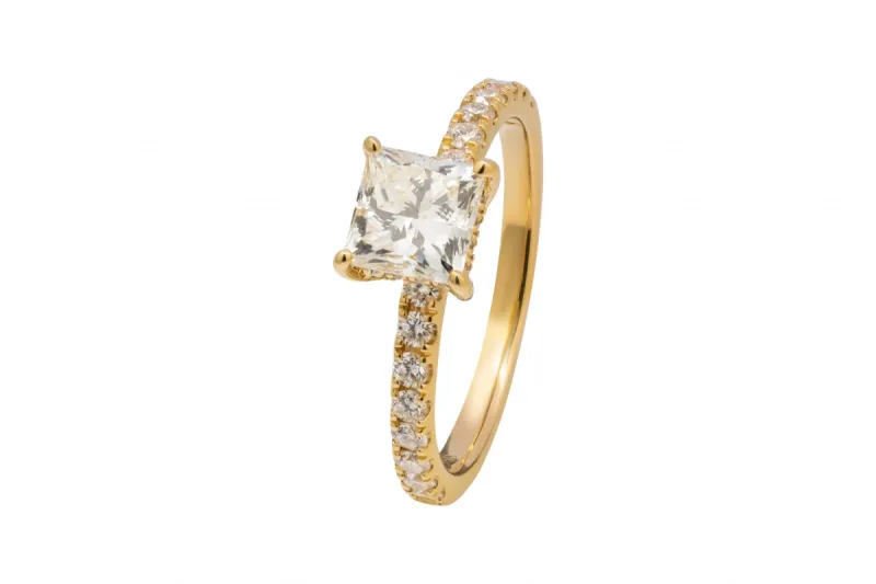 18ct Yellow Gold Princess Cut Diamond Engagement Ring 1.01ct GIA Certified