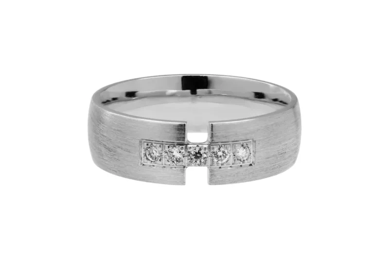 9ct White Gold D-Shape Matt Finish Diamond Wedding Band 0.10ct