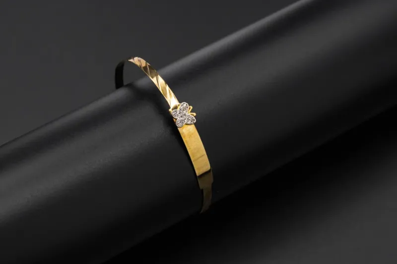 9ct Yellow Gold Cubic Zirconia Butterfly Baby Bangle 3g
