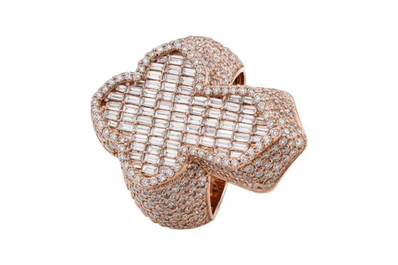 9ct Rose Gold Baguette & Round Diamond Cross Ring 3.71ct