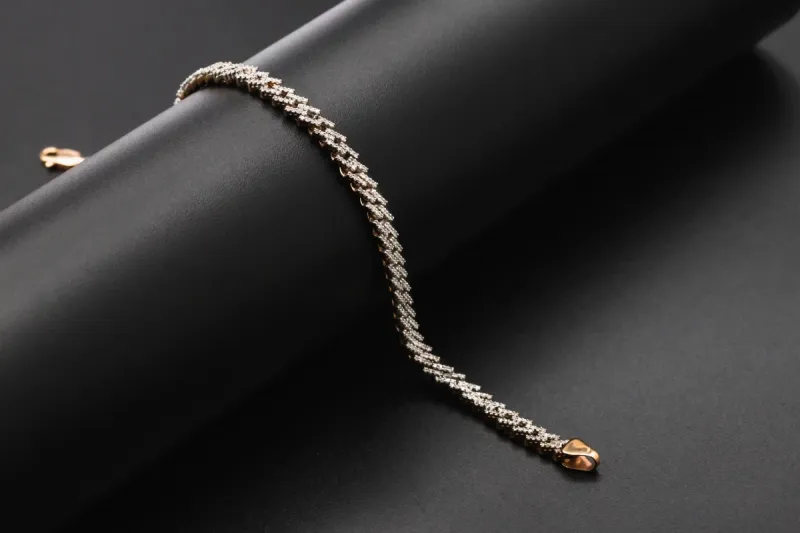 9ct Rose Gold Diamond Mirco Cuban Bracelet 4mm