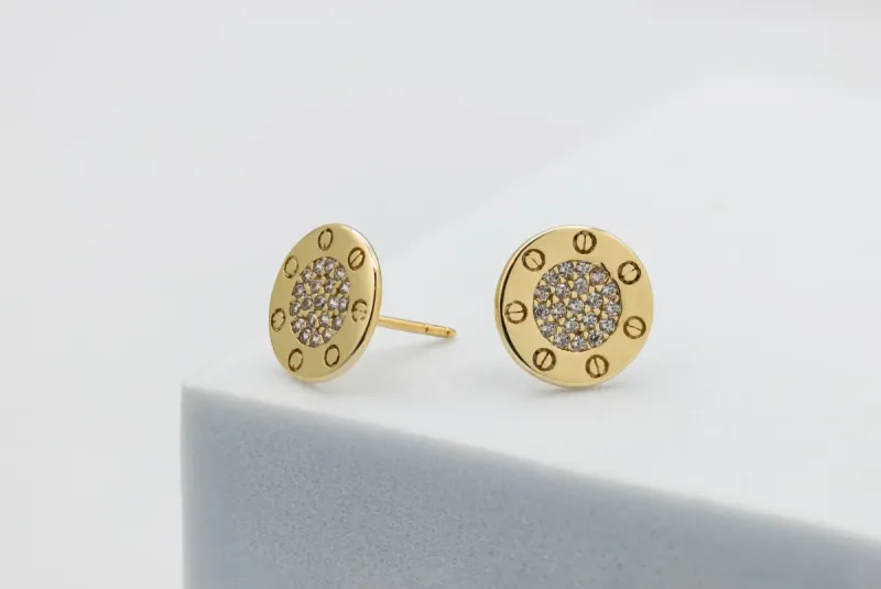 9ct Yellow Gold CZ Disc Stud Earrings 1.7g