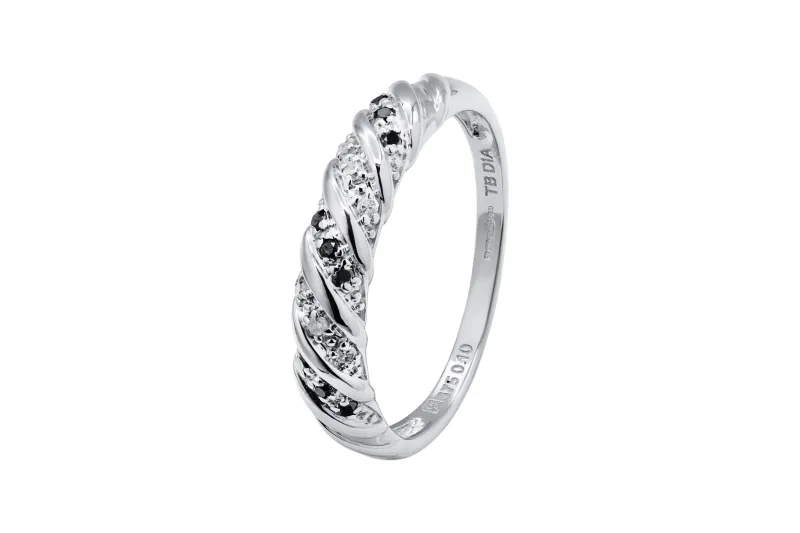 9ct White Gold Micro Pave Black and White Diamond Ring 0.10ct