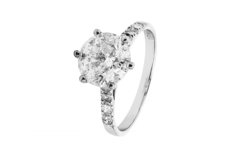 18ct White Gold Round Brilliant Diamond Shoulder Set Engagement Ring 2.65ct
