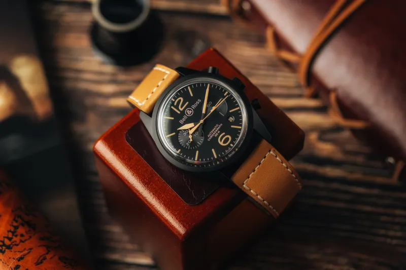 Bell & Ross Chronograph Heritage PVD 41mm Tan Leather BR126-94-SC 2017