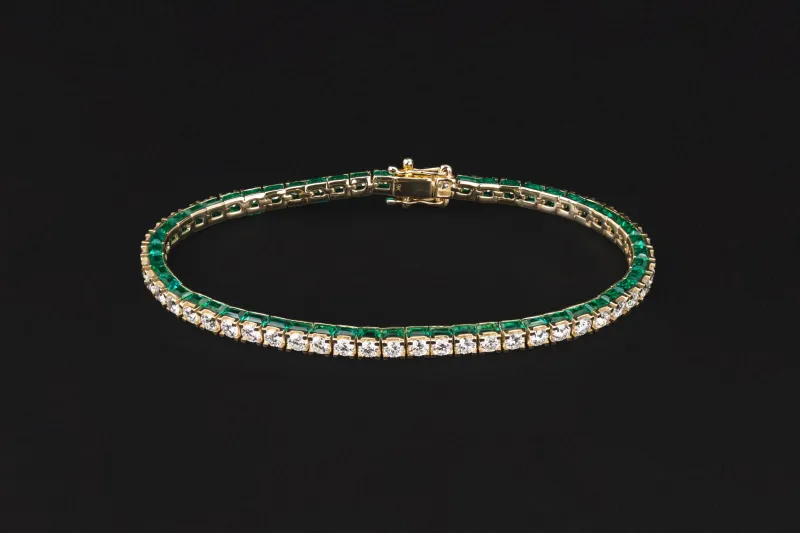 9ct Yellow Gold Lab Grown Brilliant and Emerald Cut Diamond Bracelet 5.27ct