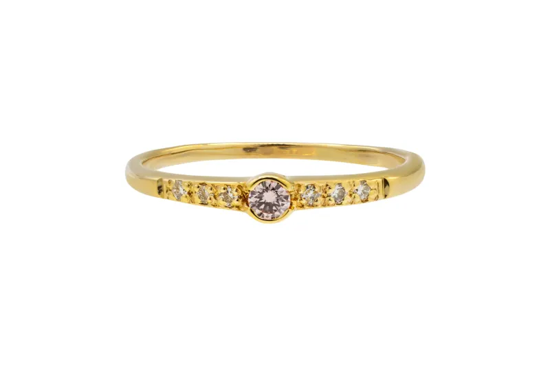 18ct Yellow Gold Natural Pink & White Diamond Ring 0.12ct SI 2g