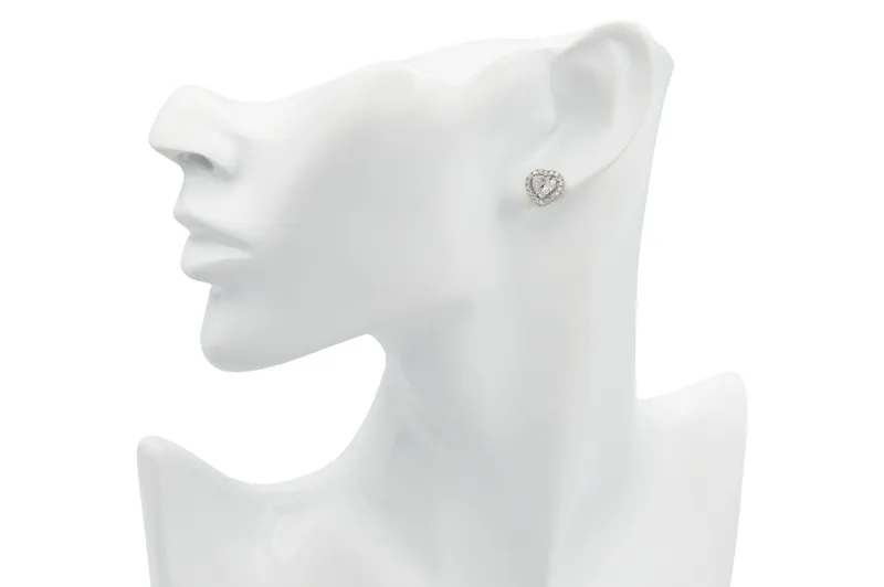 David Morris 18ct White Gold Heart Shape Halo Stud Earrings 1.41ct GIA Certified
