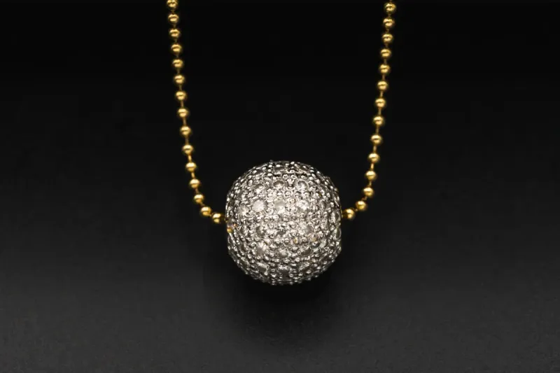 18ct Yellow Gold Diamond Ball Pendant Necklace 16" 7.8g