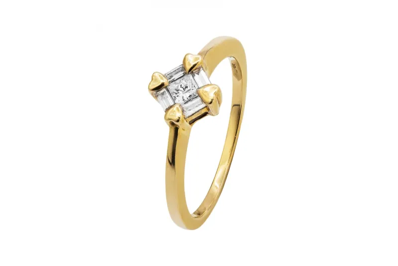 9ct Yellow Gold 5 Diamond Engagement Ring With Heart Claws