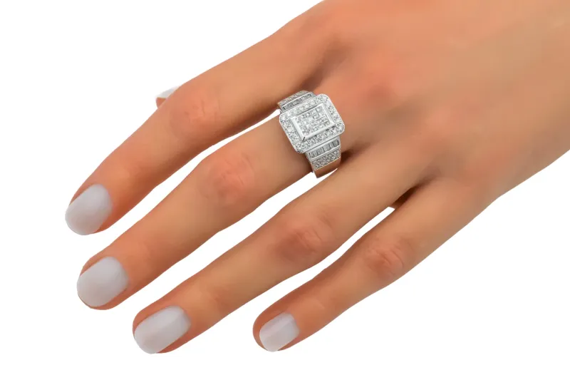 14ct White Gold Mixed Cut Diamond Statement Ring 1.25ct