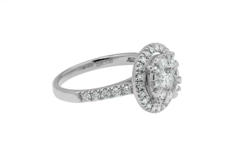 18ct White Gold Round Diamond Halo Ring 1ct