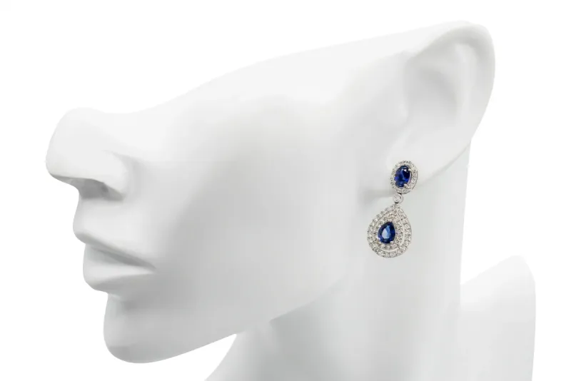 18ct White Gold Diamond & Sapphire Drop Earrings 1.19ct