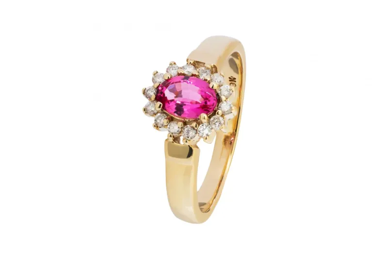 9ct Yellow Gold Tourmaline & Diamond Halo Ring 0.21ct