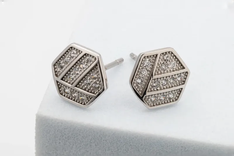 9ct White Gold Hexagon Diamond Stud Earrings  1.4g