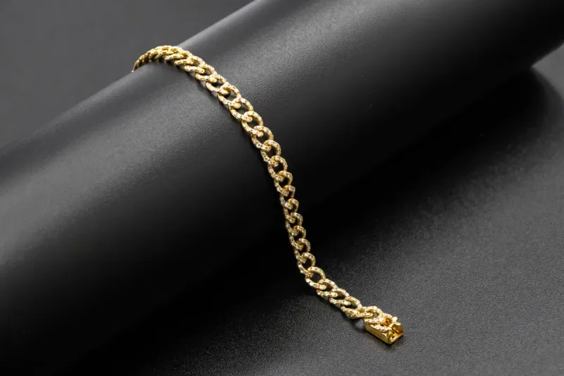 14ct Yellow Gold Diamond Micro Cuban Link Bracelet 2.00ct