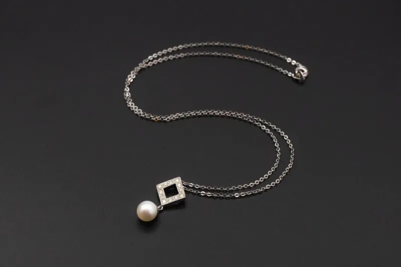 Fresh Water Pearl & Diamond Drop Down Set 0.72ct