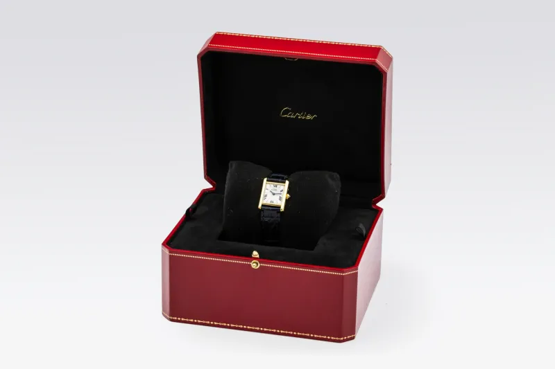 Cartier Must de Cartier Tank 22mm Vermeil Black Leather 1613 Circa 1990s