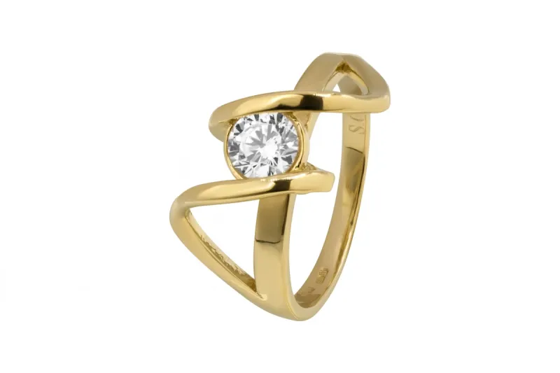 9ct Yellow Gold Cubic Zirconia Twist Ring 3.1g