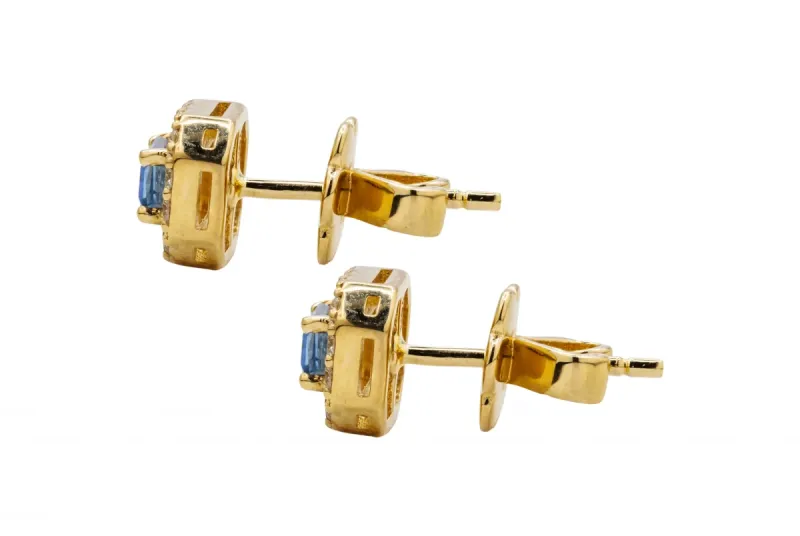 14ct Yellow Gold Diamond & Sapphire Stud Earrings 0.76ct