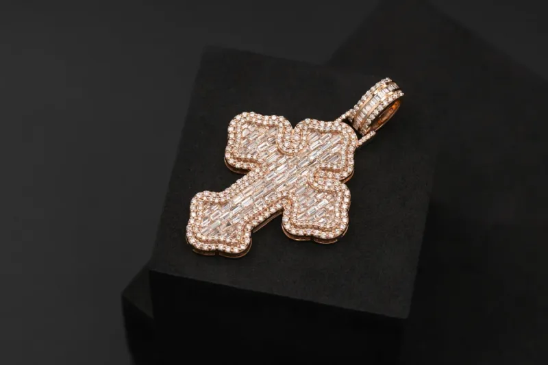 9ct Rose Gold Diamond Cross Pendant 3.71ct