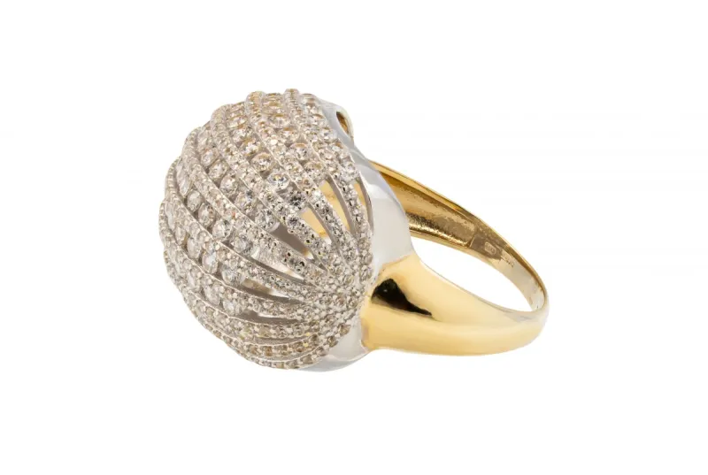 14ct Yellow & White Gold Cubic Zirconia Dome Statement Ring