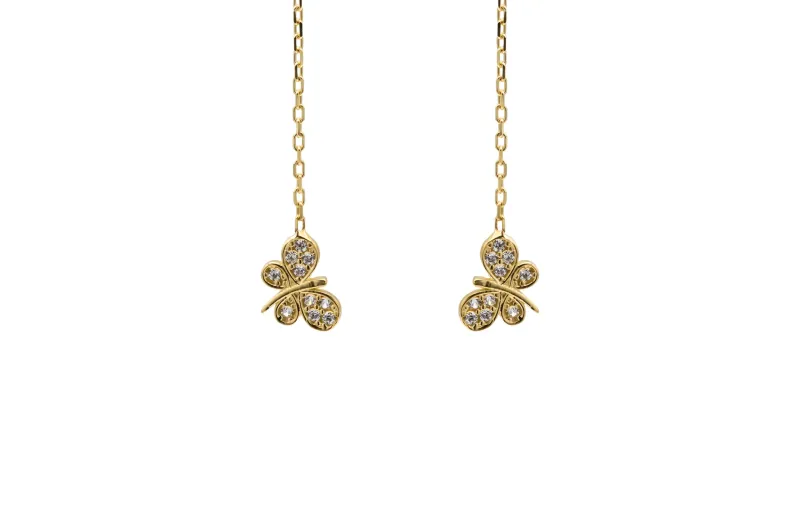 14ct Yellow Gold Pull Through Cubic Zirconia Butterfly Earring 1.26g