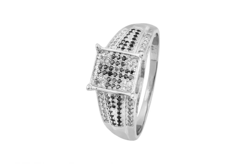 9ct White Gold Black & White Diamond Ring 0.20ct 3.1g