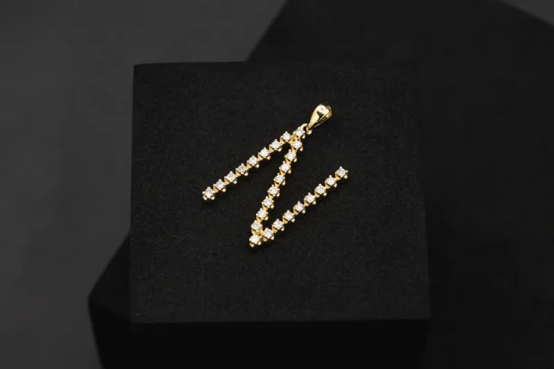 9ct Yellow Gold Diamond N Initial Pendant 0.33ct