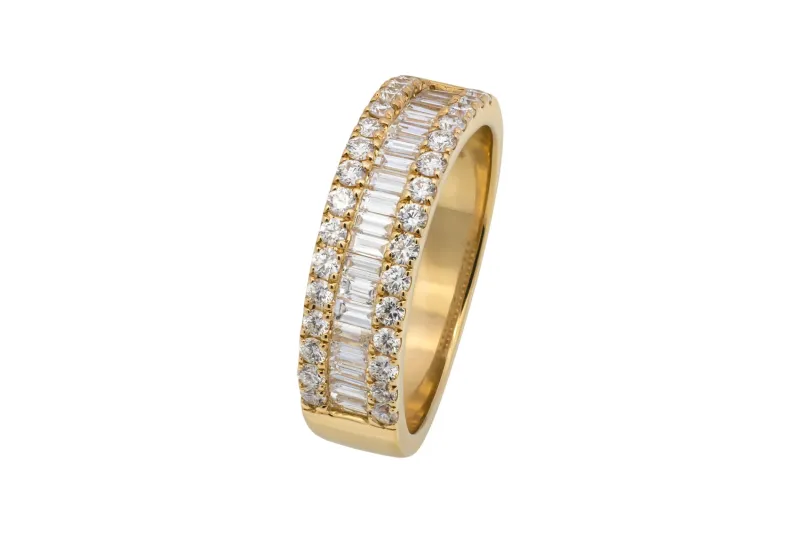 9ct Yellow Gold Baguette & Round Diamond Ring 1.15ct
