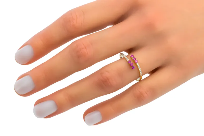 14ct Yellow Gold Pink & White Cubic Zirconia Open Eternity Ring Size P 1.2g