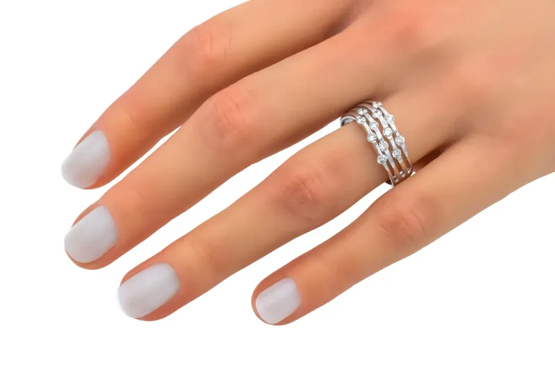 18ct White Gold Four Row Diamond Dress Ring 0.60ct