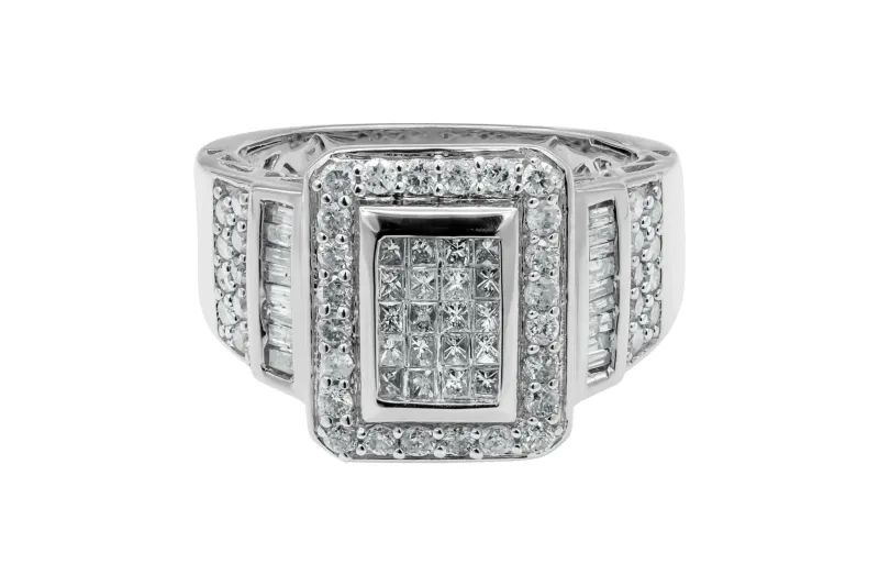 14ct White Gold Mixed Cut Diamond Statement Ring 1.25ct