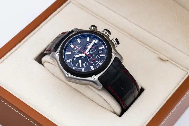 Ebel 1911 BTR Chronograph 45mm Black Leather E9137L73 Circa 2000s