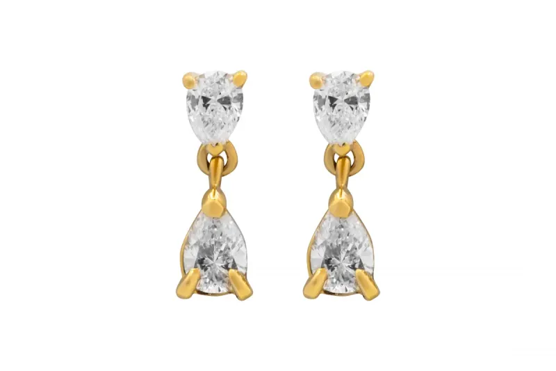 18ct Yellow Gold Drop-Down Pear Shape Diamond Earrings 0.50ct