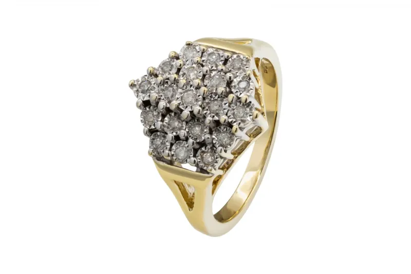 9ct Yellow Gold Cluster Diamond Ring 0.15ct