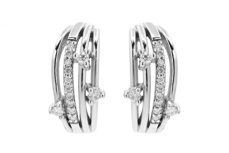 18ct White Gold Diamond Multi-Row Hoop Earrings 0.35ct
