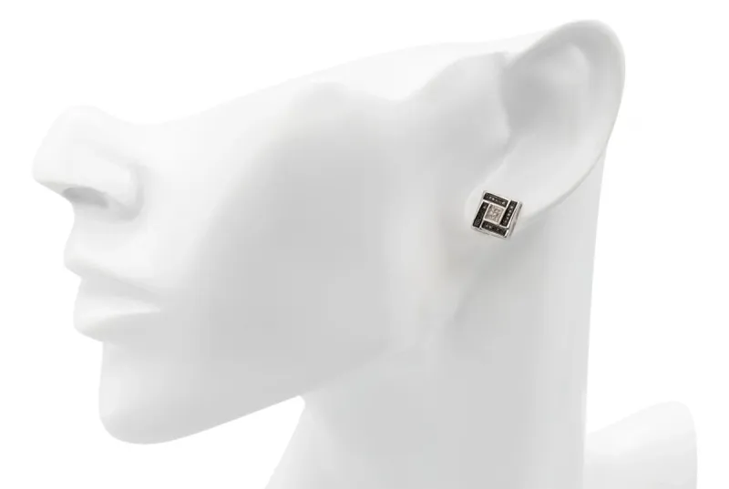 9ct White Gold Square White & Black Diamond Stud Earrings 0.15ct 3.0g