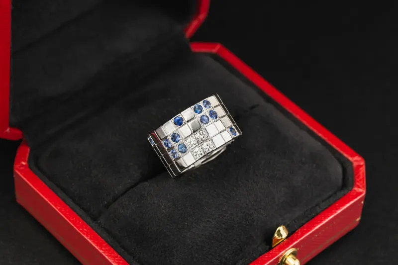 Cartier Lanieres Sapphire Diamond White Gold Ring Size 52