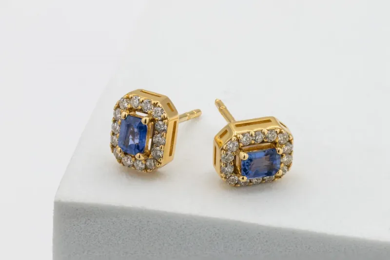 14ct Yellow Gold Diamond & Sapphire Stud Earrings 0.76ct