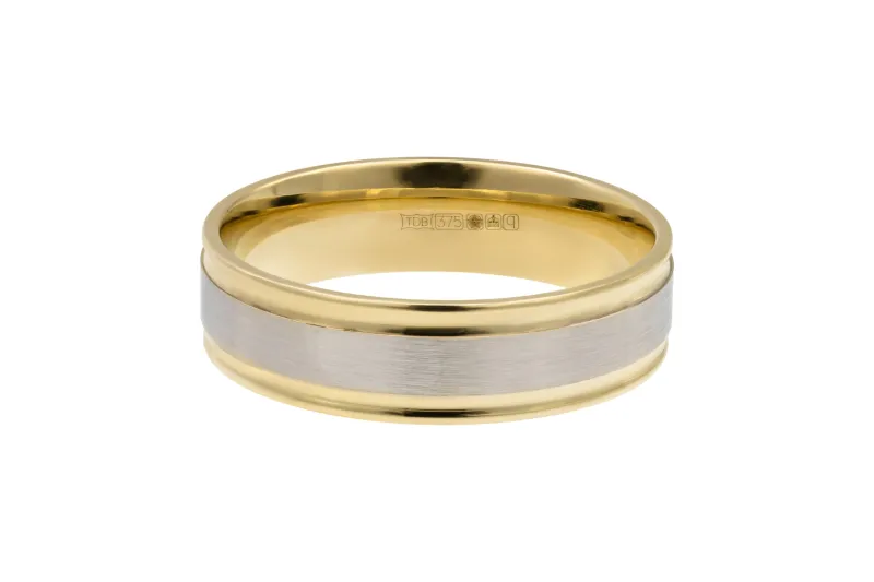 9ct Yellow and White Gold Court Wedding Band Ring 5.2g
