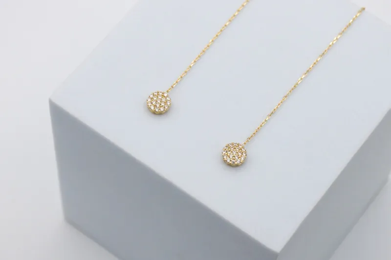 9ct Yellow Gold Pull Through Pavé Cubic Zirconia Round Earrings 1.67g